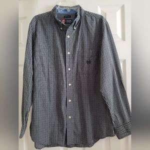 Chaps Easy Care Button up Long Sleeve Navy and Green checked shirt men's large